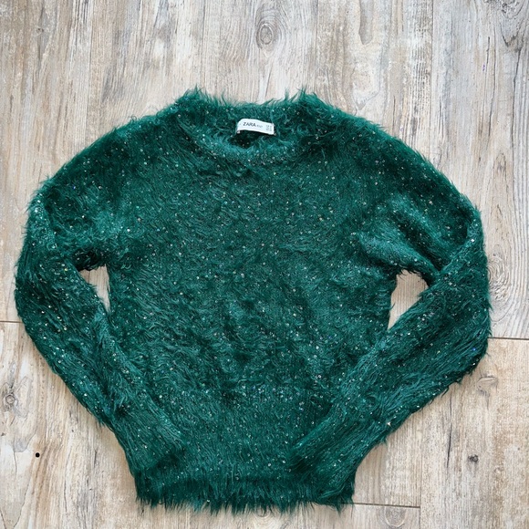 Forest green fuzzy sequin sweater - Picture 3 of 5